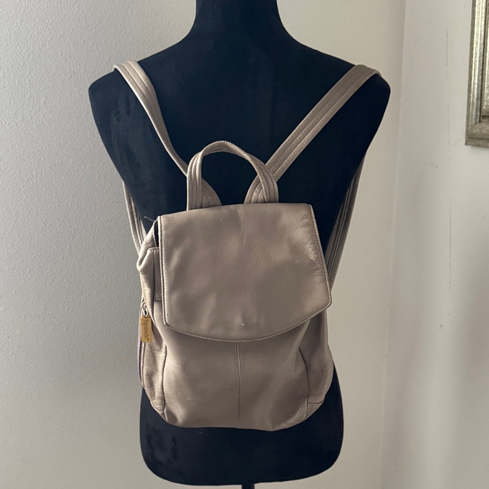 Tignanello tan‎ taupe Leather small Backpack bag gold tone buckles